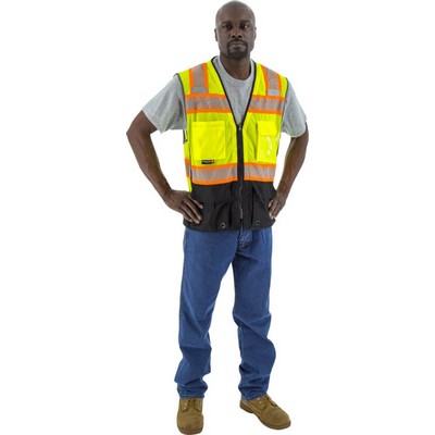 Majestic 75-3239 Hi-Viz Mesh Vest w DOT Chainsaw Striping, ANSI 2