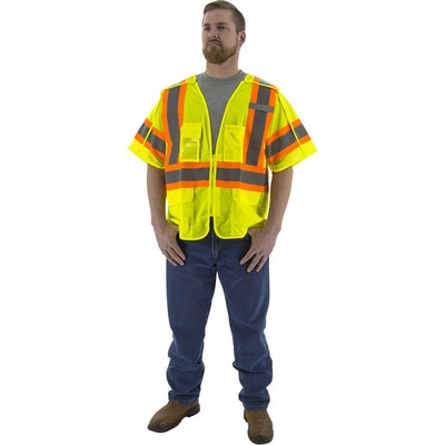 Majestic 75-3305 Hi-Viz Mesh Breakaway Vest w DOT Striping, ANSI 3