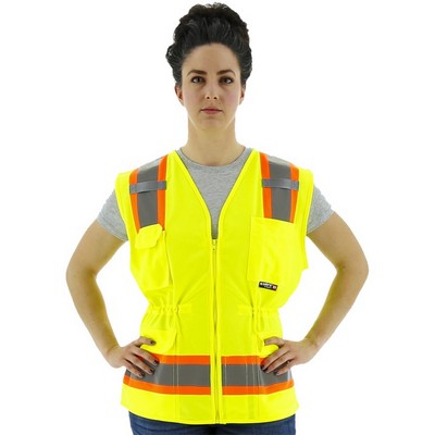 High Visibility Women's Surveyors Vest With Two-Tone Dot Striping, Ansi 2, R