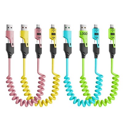 65W Spring Telescopic 4-in-1 Car Data Cable