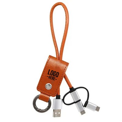 PU Leather 3" 1 Micro USB Type C Charging Cable