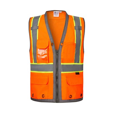 3C Products ANSI 107-2020 Premium Surveyor Neon Orange Vest Class 2 With Pockets