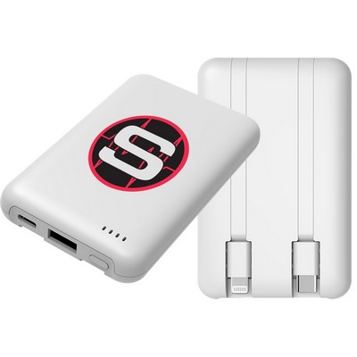 5,000 mAh UL Certified Power Bank with Built-In Cables