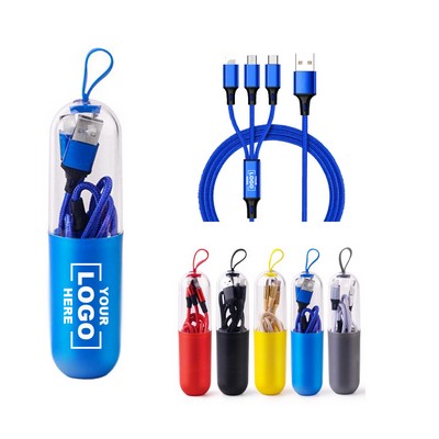 3-1 Nylon USB Charging Cable with Protective Tube