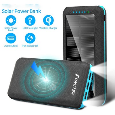20000 mAh Solar Charger & Wireless Power Bank W/ LED Light