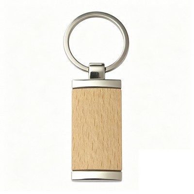 Rectangle Wood Keychain w/ Metal
