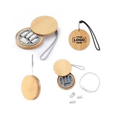 Compact Circular Bamboo Electronic Organizer Storage Kit