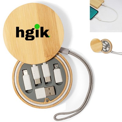 60W Bamboo Round USB Charging Adapter Cable Kit