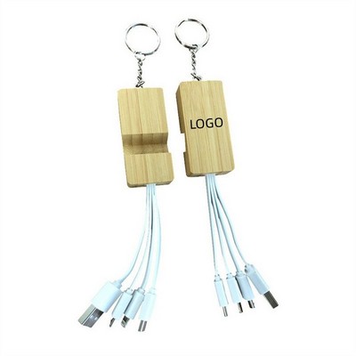 3-in-1 Bamboo Phone Stand Cable Keychain